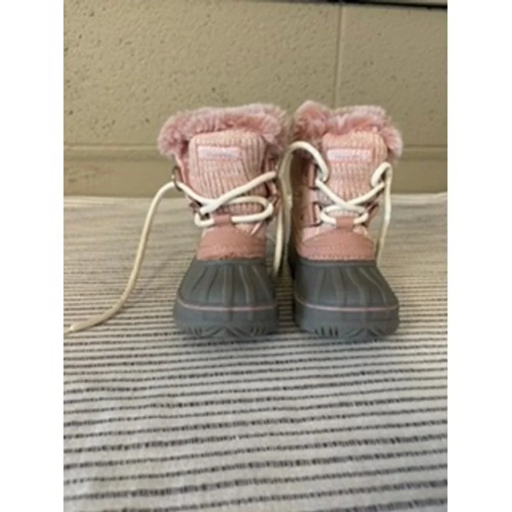 London Fog Toddler Girls Pink Grey Faux Fur Winter Duck Boots Size 6